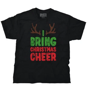 Funny Xmas I Bring Christmas Cheer Antlers Womens or Mens Crewneck T Shirt Tee - Picture 1 of 5