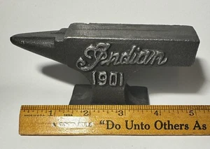 Indian Motorcycle 1901 Cast Iron Miniature Anvil Embossed Lettering - 5" long - Picture 1 of 8