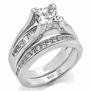 Juego de anillos de boda de circonita cúbica princesa de 2,10 quilates de plata de ley .925 para mujer - Imagen 1 de 4