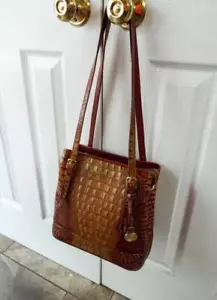 BRAHMIN Melbourne Leather Croc Embossed BROWN OMBRE BUCKET Handbag - Picture 1 of 1