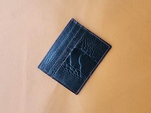 Black 100% Genuine Ostrich Leather Card Holder Real Skin Unisex Wallet Handmade - Picture 1 of 8