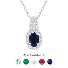 Sterling Silver 6x4mm Oval Natural Sapphire 1/8 CTW Diamond Pendant Necklace