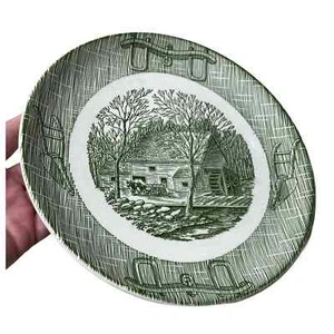 Vintage Country Saw Mill Grain Mill Porcelain Plate Green White 9" round - Picture 1 of 6