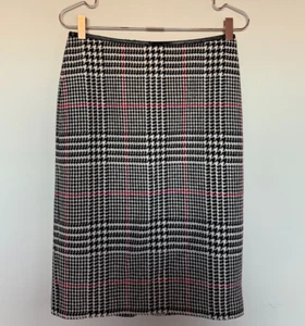 Talbots Womens Houndstooth Wool Skirt 4 Preppy Academia Secretary Leather Trim - Picture 1 of 7
