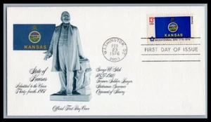 US FDC # 1666 13c Kansas Flag Fleetwood 1976, 9p7338 - Picture 1 of 1