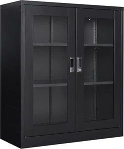Black Metal Storage Cabinet with Doors and Shelves,36 Inch Locking Display Cabin - Picture 1 of 10