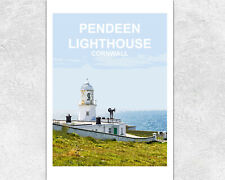 Pendeen Leuchtturm Cornwall Kunstdruck/Reise Poster/Bild. Hand signiert