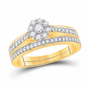 10kt Yellow Gold Round Diamond Bridal Wedding Ring Band Set 1/2 Ctw - Picture 1 of 4