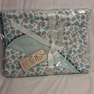 Manta de recepción hecha a mano niño baby shower regalo algodón aguamarina pájaros nueva con etiquetas Foto 1 de 4