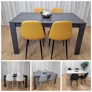 Grey Wood Dining Table Set with 4 Leather Chairs Dining Room Furniture Set - Picture 1 of 13