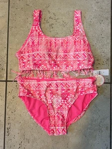 NEW Justice Teen Girl 18 Pink FRINGE Tribal Print Bikini Pads 2 Pc. Swimsuit NEW - Picture 1 of 9