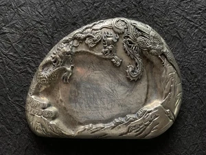 Silber Tintenstein Drache und Phönix Wufu Palast 五福宮款 足銀 - Bild 1 von 12