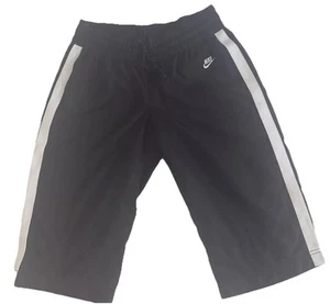 Nike Junior Black White Long Side Striped Crop Sportswear Shorts Size M (8-10) - Picture 1 of 8