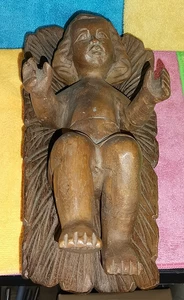Antique 19th Century Wood Carved Baby Jesus in Manger, For Nativity Set. - Picture 1 of 5