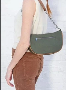 Brandy Melville Olive Canvas Chain Shoulder Hand Bag 90s Y2K EUC - Picture 1 of 9