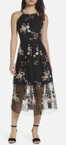 Abito donna Vince Camuto maglia ricamata floreale scollo midi nero taglia 16 - Foto 1 di 8