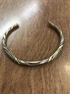 Flat Twisted Copper Bracelet, Three Metal Twisted Cuff Bracelet - Picture 1 of 5