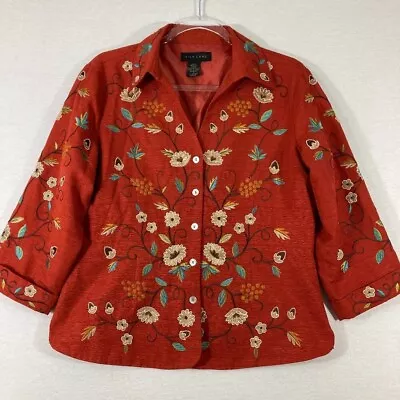 Chaqueta Silk Land Roja Floral Bordada Artística 100% Seda Manga 3/4 Ligera Grande Foto 1 de 4