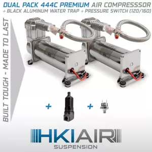 Dual Pack + Accessories - HKI 444C Chrome Air Compressor Ride Suspension & Horns - Picture 1 of 5