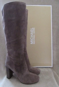 MICHAEL KORS Janice Taupe Cuero Rodilla Gamuza Botas Altas EE. UU. 9.5 EU 40.5 NUEVO CON CAJA - Imagen 1 de 12