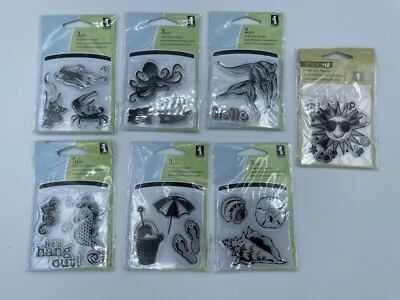 Lote de 7 conjuntos de selos transparentes praia conchas oceano peixes litoral polvo verão - Imagem 1 de 4