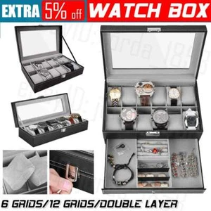 Display Case Watch Jewelry Storage Holder Box 12 Grids Gift Organizer PU Leather - Picture 1 of 17