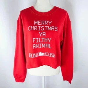 Women's Red Merry Christmas Long Sleeve Cropped Sweatshirt Size XL - Picture 1 of 14