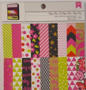 American Crafts 6x6 Blöcke-Kartenherstellung 30 Blatt PINK & LIMETTE gemustertes Papier neu - Bild 1 von 4