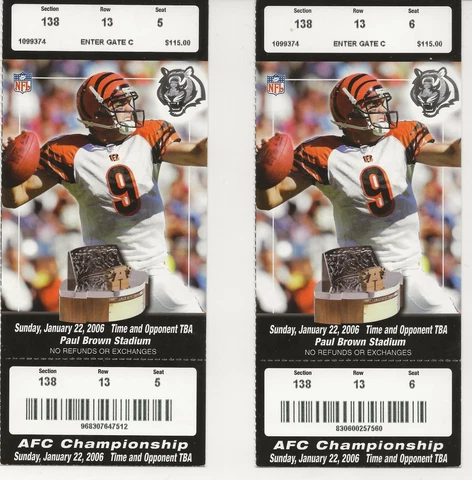 Two 2006 AFC championship phantom tickets at Cincinnati Cover