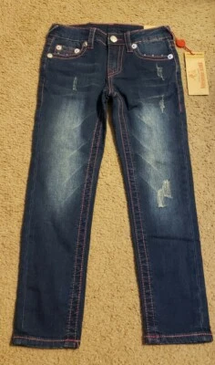 Pantalones de mezclilla True Religion azules desgastados cosidos rosas para niñas, talla 6 nuevos con etiquetas Foto 1 de 4