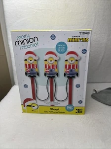 Rare Find Gemmy Minions 4 Ft. MERRY MINION MISCHIEF LED Minion Pathway Stakes - Picture 1 of 4