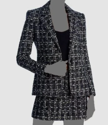 Chaqueta Blazer Alice + Olivia Para Mujer Negra Macey Tweed Talla 6 Foto 1 de 3