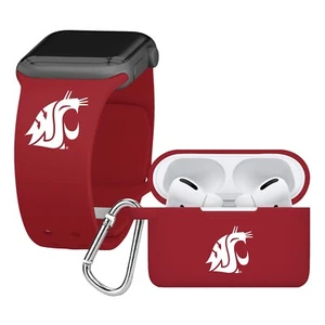 Combo de correa de silicona para reloj Apple y estuche para AirPod Washington State Cougars - Imagen 1 de 5