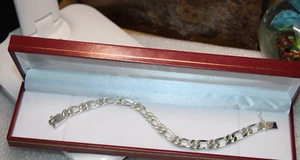 Pulsera vintage de plata de ley maciza - eslabón Figaro - años 50/60. - Imagen 1 de 24