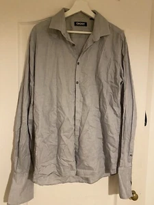Mens DKNY Shirt Grey Size 16 1/2 100% Cotton Long Sleeve Striped Casual - Picture 1 of 10