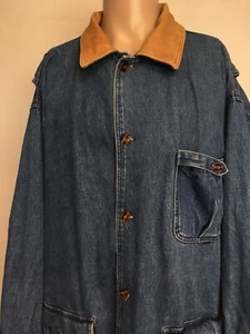DE COLECCIÓN AÑOS 90 ANCHOR AZUL FRANELA FORRADO DENIM GRANERO ABRIGO LAVADO MEDIO CUELLO CUERO XL - Imagen 1 de 12