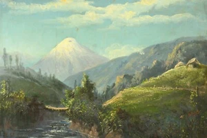 = Rafael Salas (Ecuador, 1826-1906) Oil on Canvas, Extensive Andean Landscape - Picture 1 of 10