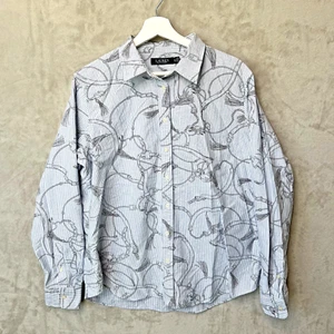 Lauren Ralph Lauren Womens XL Blue White Equestrian Striped Button Up Shirt - Picture 1 of 8