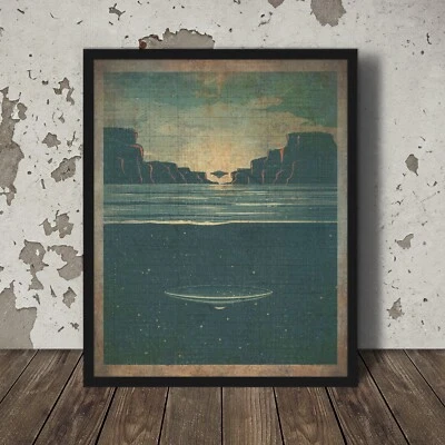 Vintage ALIEN UFO OCEAN Wall Art, Sci-fi UAP Nautical Decor, Underwater Base USO - Image 1 of 4