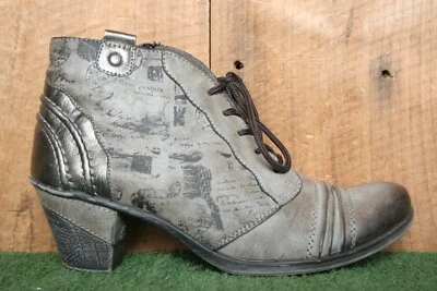 Botas de tornozelo REMONTE cinza fumaça couro estampado salto EUR 40 ≈ EUA 9 - Imagem 1 de 4