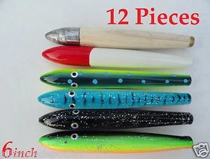 6" Zedernstecker 12 Stück unrigged Salzwasser Trolling Köder - 2x jede Farbe - Bild 1 von 1