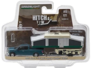 FORD F-150 con rimorchio camper pop-up 2015 metallico azzurro - luce verde 1:64 - Foto 1 di 6