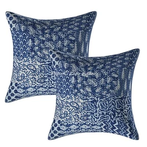 Traditional Cushion Covers 45x45 cm Kantha Cotton Patchwork Boho Throw Pillows - Picture 1 of 4