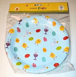 10 EASTER PAPER PLATES Eggs Bunny Chicks BRIGHT BLUE Egg Hunt Party KIDS Buffet - Picture 1 of 5