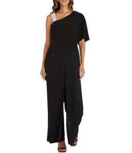 R & M Richards One Shoulder Asymmetrical Neck Rhinestone Strap Jumpsuit Size 10 - Picture 1 of 2