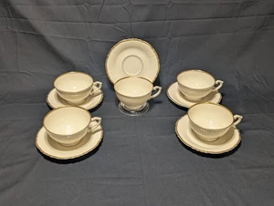 Vintage Syracuse China Old Ivory Federal "Sy727" 5 Cups And Saucers Gold Trim - Picture 1 of 7