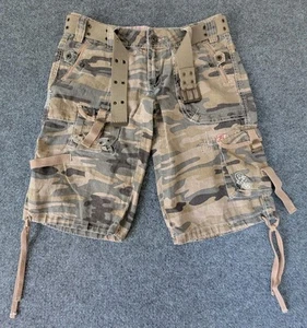 Miss Me Womens Green Camo Cargo Linen Shorts Sz Medium w/ Belt Y2K - Picture 1 of 10