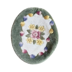Cubierta de tapa de asiento de inodoro vintage alfombra cottagecore floral verde amarillo rosa kitsch - Imagen 1 de 3