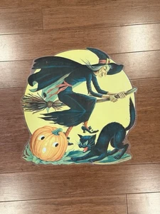 Vintage Hexe Halloween Stanzstil Fensterklammer? Deko Kunststoff Katze Kürbis - Bild 1 von 13