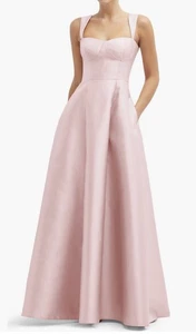 Alfred Sung Bustier Tie Back Satin/twill Gown,Pink,Sz 6/35”bust;28”waist,new - Picture 1 of 9